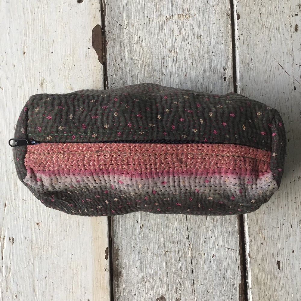 NEW free people vintage KANTHA cosmetic BAG pouch brown - Picture 3 of 5